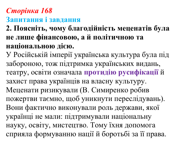 Сторінка 168, завдання 2 Відповідь до завдання 2 (с. 168, § 46–47) з історії: Україна і світ для 9 класу, Васильків 2026 ч.2: Національні культури...
