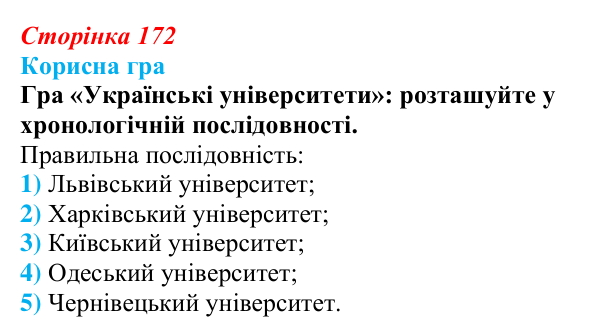 Сторінка 172, корисна гра Відповідь до рубрики «Корисна гра» (с. 172, § 46–47) з історії: Україна і світ для 9 класу, Васильків 2026 ч.2...