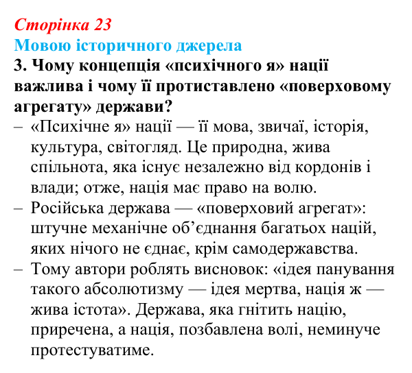 Відповідь до завдання 3 до джерела 3 (с. 23, § 31) з історії: Україна і світ для 9 класу, Васильків 2026 ч.2: Українці...