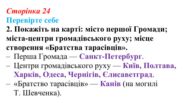 Відповідь до завдання 2 «Перевірте себе» (с. 24, § 31) з історії: Україна і світ для 9 класу, Васильків 2026 ч.2: Українці...