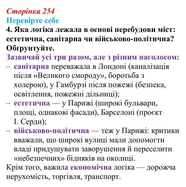 Сторінка 254, перевірте себе, завдання 4 Відповідь до завдання 4 «Перевірте себе» (с. 254, § 52) з історії: Україна і світ для 9 класу, Васильків 2026 ч.2: Місто...