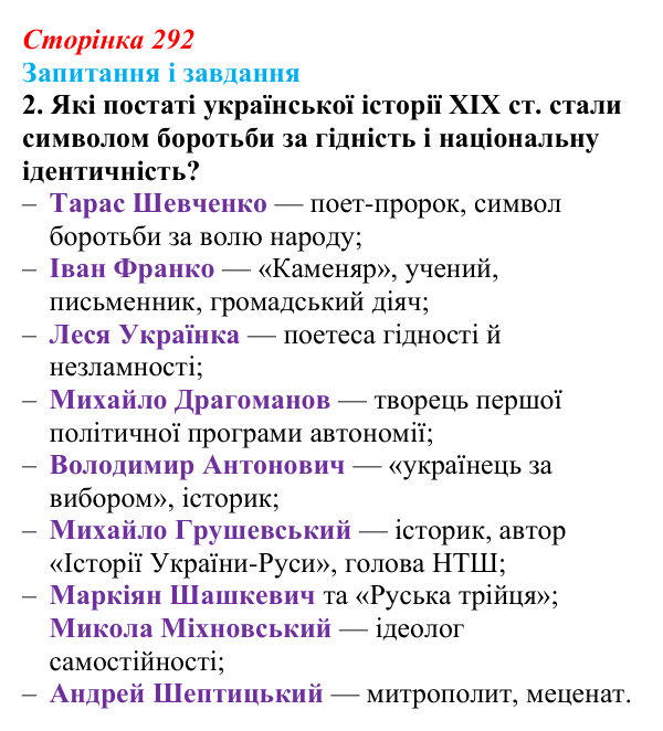 Відповідь до завдання 2 (с. 292, § 55) з історії: Україна і світ для 9 класу, Васильків 2026 ч.2: Узагальнення. Практикум