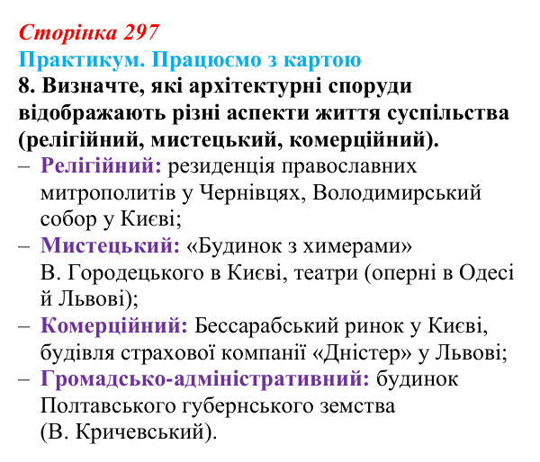 Відповідь до завдання 8 до карти Г практикуму (с. 297, § 55) з історії: Україна і світ для 9 класу, Васильків 2026 ч.2...