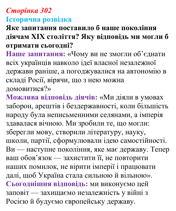 Сторінка 302, історична розвідка Відповідь до історичної розвідки (с. 302, § 55) з історії: Україна і світ для 9 класу, Васильків 2026 ч.2: Узагальнення...