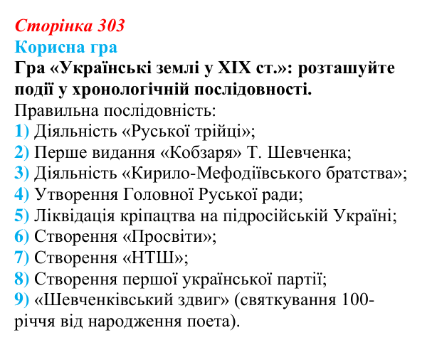 Відповідь до рубрики «Корисна гра» (с. 303, § 55) з історії: Україна і світ для 9 класу, Васильків 2026 ч.2: Узагальнення...