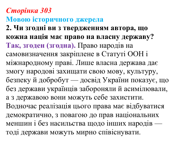 Сторінка 303, мовою джерела, завдання 2 Відповідь до завдання 2 до джерела (с. 303, § 55) з історії: Україна і світ для 9 класу, Васильків 2026 ч.2: Узагальнення...
