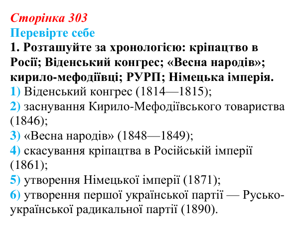 Відповідь до завдання 1 «Перевірте себе» (с. 303, § 55) з історії: Україна і світ для 9 класу, Васильків 2026 ч.2...