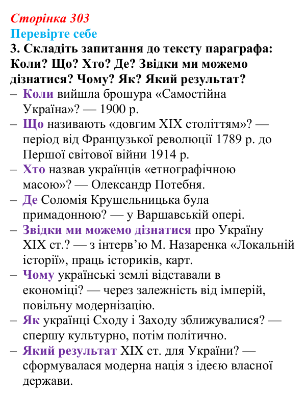 Сторінка 303, перевірте себе, завдання 3 Відповідь до завдання 3 «Перевірте себе» (с. 303, § 55) з історії: Україна і світ для 9 класу, Васильків 2026 ч.2...