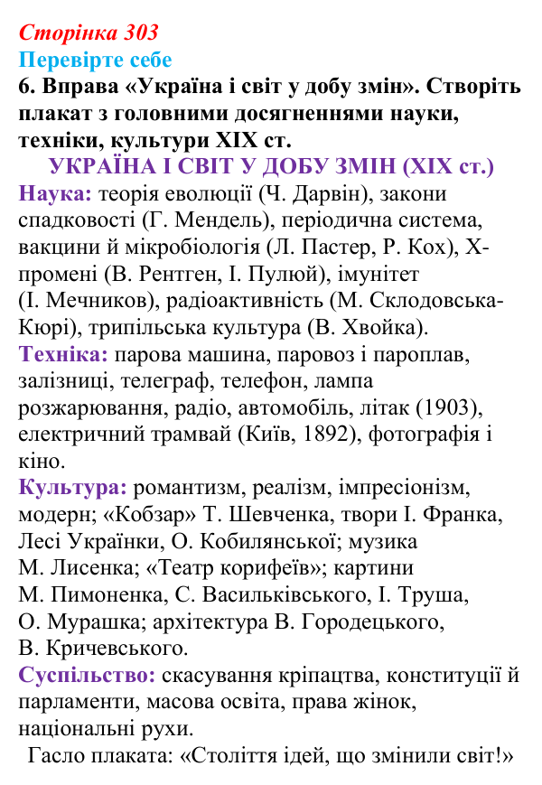 Відповідь до завдання 6 «Перевірте себе» (с. 303, § 55) з історії: Україна і світ для 9 класу, Васильків 2026 ч.2...