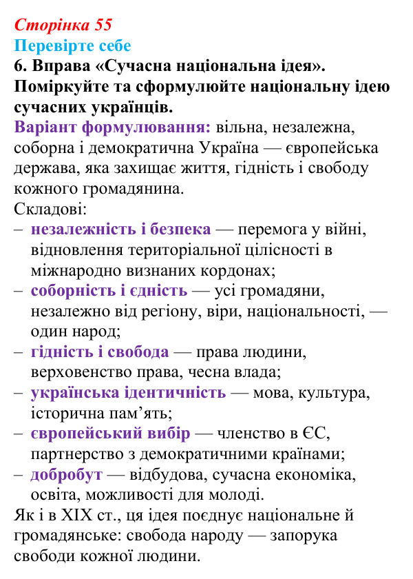 Сторінка 55, перевірте себе, завдання 6 Відповідь до завдання 6 «Перевірте себе» (с. 55, § 35) з історії: Україна і світ для 9 класу, Васильків 2026 ч.2: Україна...