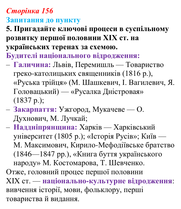 Сторінка 156, завдання 5 Відповідь до завдання 5 § 18–19 (с. 156) з історії «Україна і світ» для 9 класу, Васильків 2026: Соціальні зміни...