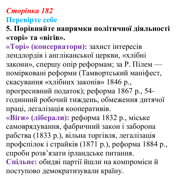 Відповідь до завдання 5 («Перевірте себе») § 21 (с. 182) з історії «Україна і світ» для 9 класу, Васильків 2026