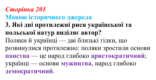 Сторінка 201, мовою джерела, завдання 3 Відповідь до завдання 3 («Мовою історичного джерела») § 24–25 (с. 201) з історії «Україна і світ» для 9 класу, Васильків 2026