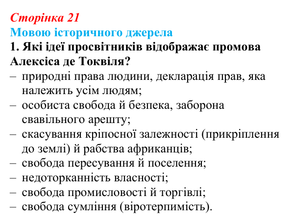 Відповідь до завдання 1 («Мовою історичного джерела») § 2 (с. 21) з історії «Україна і світ» для 9 класу, Васильків 2026