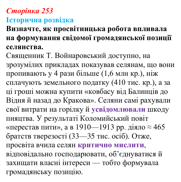 Відповідь до рубрики «Історична розвідка» § 29 (с. 253) з історії «Україна і світ» для 9 класу, Васильків 2026