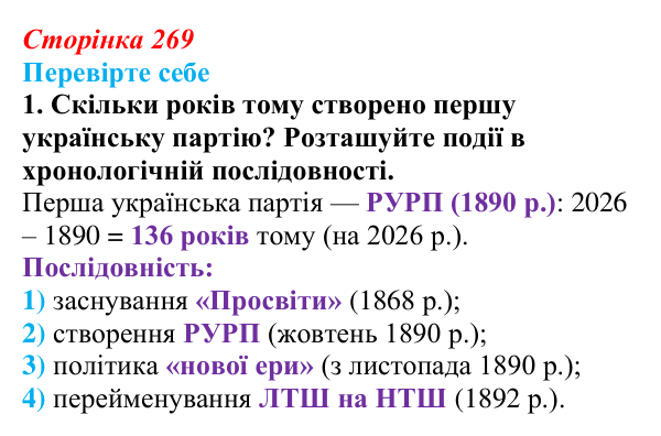Сторінка 269, перевірте себе, завдання 1 Відповідь до завдання 1 («Перевірте себе») § 29 (с. 269) з історії «Україна і світ» для 9 класу, Васильків 2026