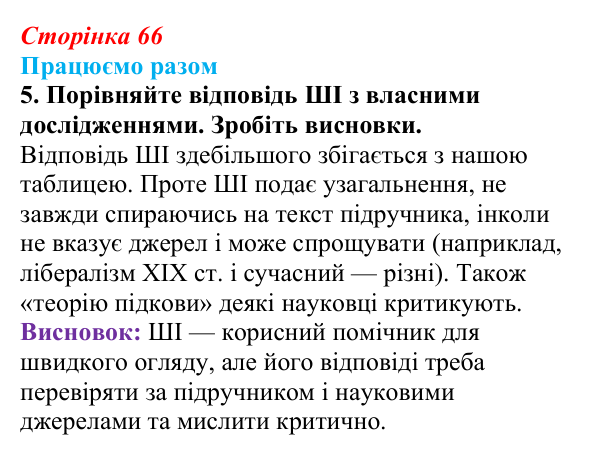 Відповідь до завдання 5 («Працюємо разом») § 8 (с. 66) з історії «Україна і світ» для 9 класу, Васильків 2026: Формування...