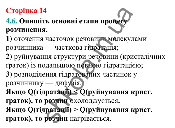 Відповідь до завдання 4.6 (с. 14) з хімії для 9 класу (Григорович, 2026): Істинні розчини