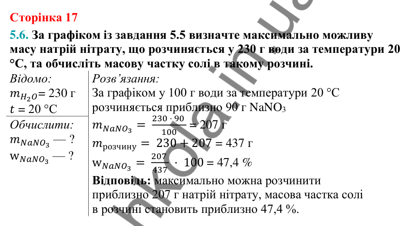 Відповідь до завдання 5.6 (с. 17) з хімії для 9 класу (Григорович, 2026): Розчинність речовин