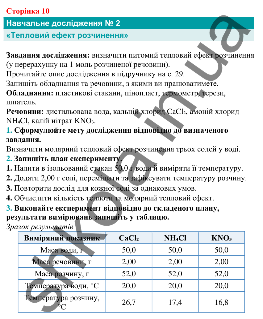 Відповіді на сторінці 10 з хімії для 9 класу (Григорович, 2026): навчальне дослідження № 2
