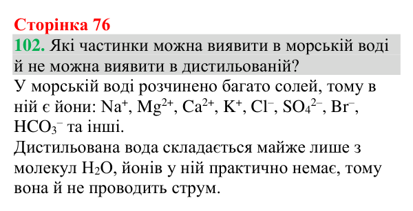 Відповідь до завдання 102 (с. 76) з хімії для 9 класу (Григорович, 2026): Електроліти й неелектроліти