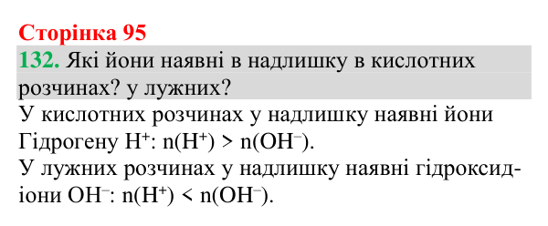 Відповідь до завдання 132 (с. 95) з хімії для 9 класу (Григорович, 2026): Кислотність розчинів