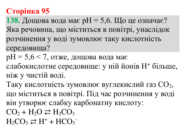 Відповідь до завдання 138 (с. 95) з хімії для 9 класу (Григорович, 2026): Кислотність розчинів