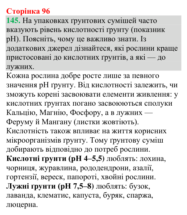 Відповідь до завдання 145 (с. 96) з хімії для 9 класу (Григорович, 2026): Кислотність розчинів