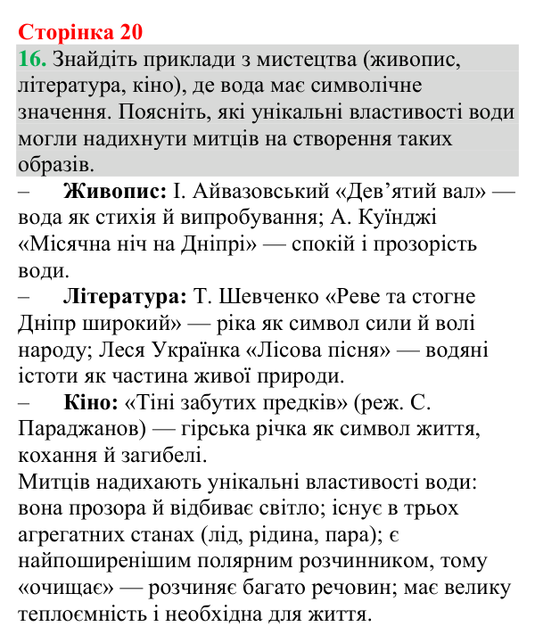 Відповідь до завдання 16 (с. 20) з хімії для 9 класу (Григорович, 2026): Вода — полярний розчинник