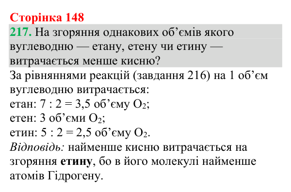 №217 Відповідь до завдання 217 (с. 148) з хімії для 9 класу (Григорович, 2026): Ненасичені вуглеводні