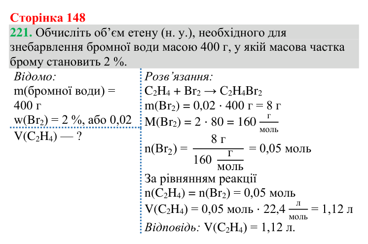 Відповідь до завдання 221 (с. 148) з хімії для 9 класу (Григорович, 2026): Ненасичені вуглеводні