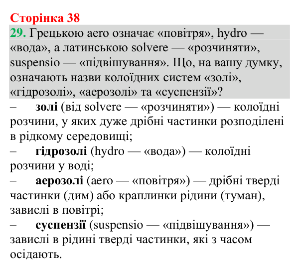 Відповідь до завдання 29 (с. 38) з хімії для 9 класу (Григорович, 2026): Істинні розчини