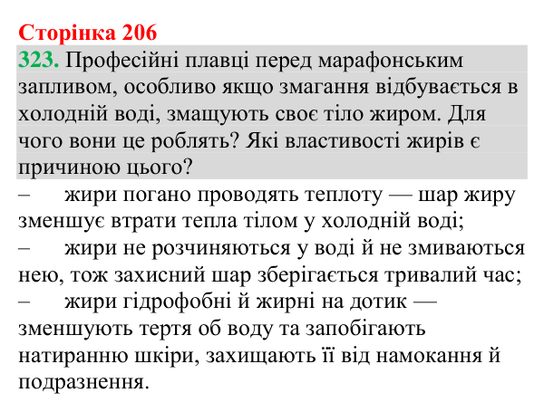 Відповідь до завдання 323 (с. 206) з хімії для 9 класу (Григорович, 2026): Жири