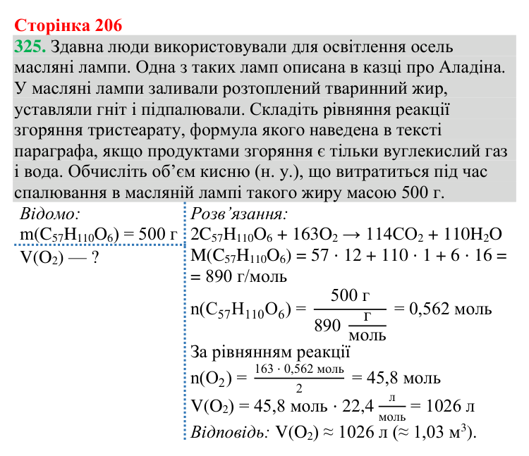 №325 Відповідь до завдання 325 (с. 206) з хімії для 9 класу (Григорович, 2026): Жири