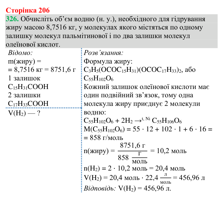 Відповідь до завдання 326 (с. 206) з хімії для 9 класу (Григорович, 2026): Жири