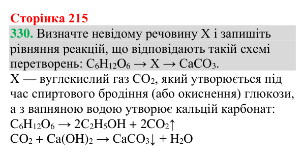 Відповідь до завдання 330 (с. 215) з хімії для 9 класу (Григорович, 2026): Вуглеводи