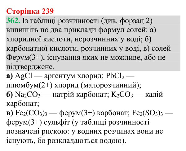 №362 Відповідь до завдання 362 (с. 239) з хімії для 9 класу (Григорович, 2026): Класифікація та властивості неорганічних речовин