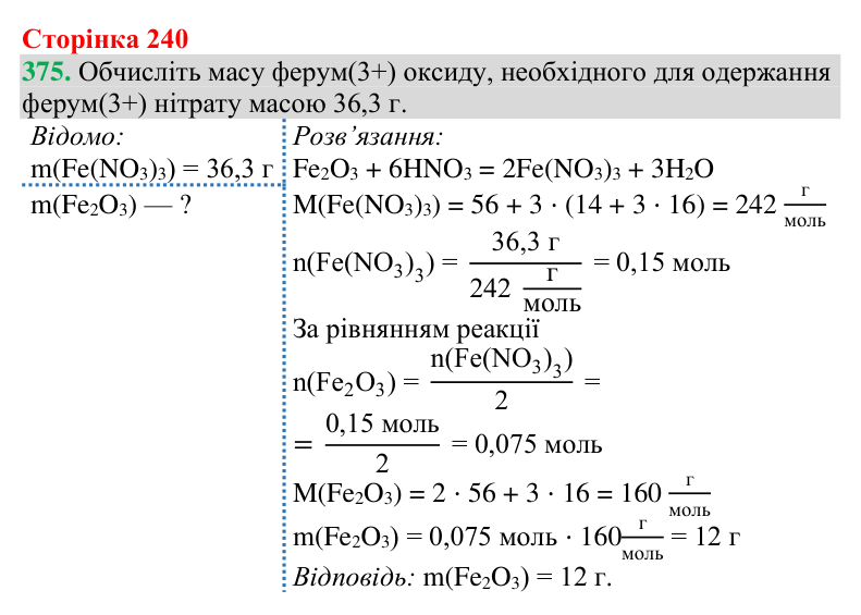 Відповідь до завдання 375 (с. 240) з хімії для 9 класу (Григорович, 2026): Класифікація та властивості неорганічних речовин