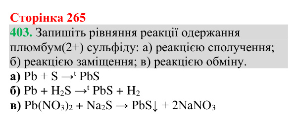 Відповідь до завдання 403 (с. 265) з хімії для 9 класу (Григорович, 2026): Класифікація хімічних реакцій