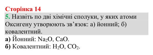 №5 Відповідь до завдання 5 (с. 14) з хімії для 9 класу (Григорович, 2026): Хімічний зв’язок і будова речовини