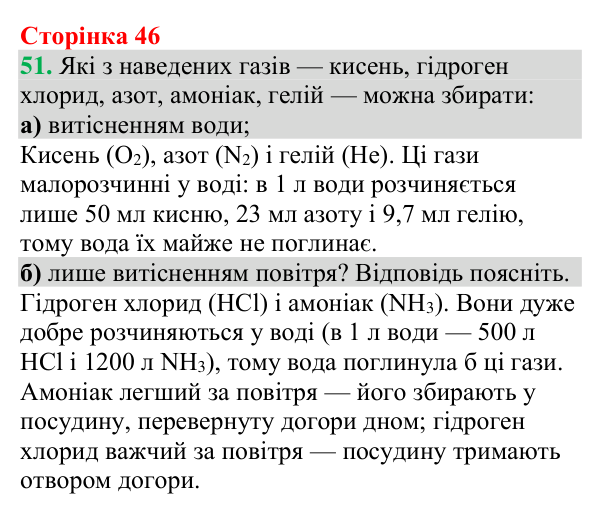 Відповідь до завдання 51 (с. 46) з хімії для 9 класу (Григорович, 2026): Розчинність речовин (характеристики розчинів)