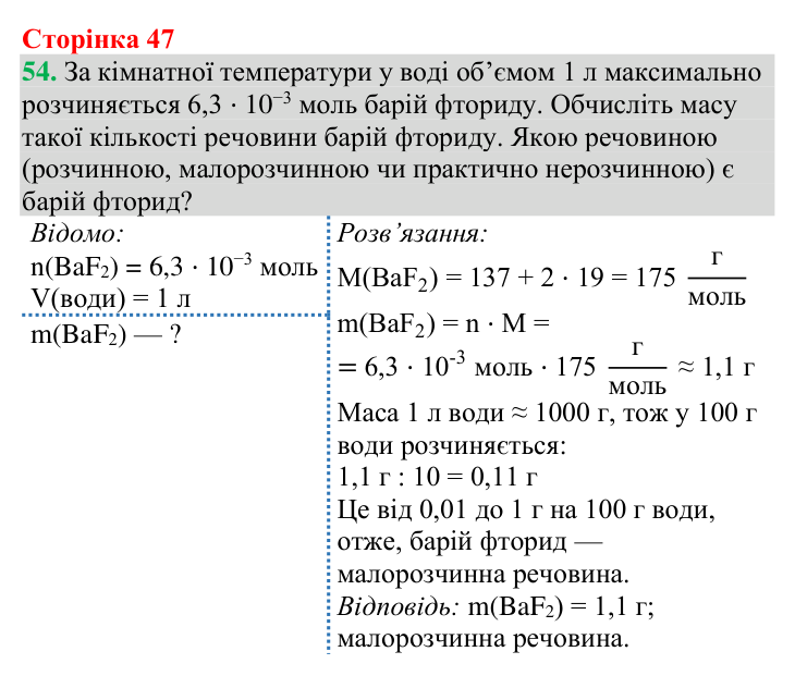 №54 Відповідь до завдання 54 (с. 47) з хімії для 9 класу (Григорович, 2026): Розчинність речовин (характеристики розчинів)