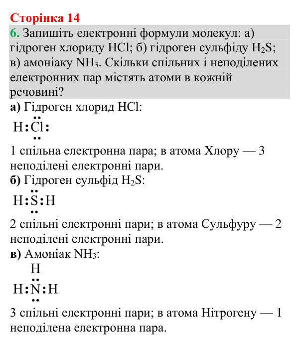 Відповідь до завдання 6 (с. 14) з хімії для 9 класу (Григорович, 2026): Хімічний зв’язок і будова речовини