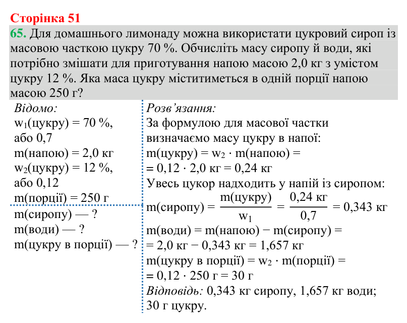 Відповідь до завдання 65 (с. 51) з хімії для 9 класу (Григорович, 2026): Масова частка розчиненої речовини
