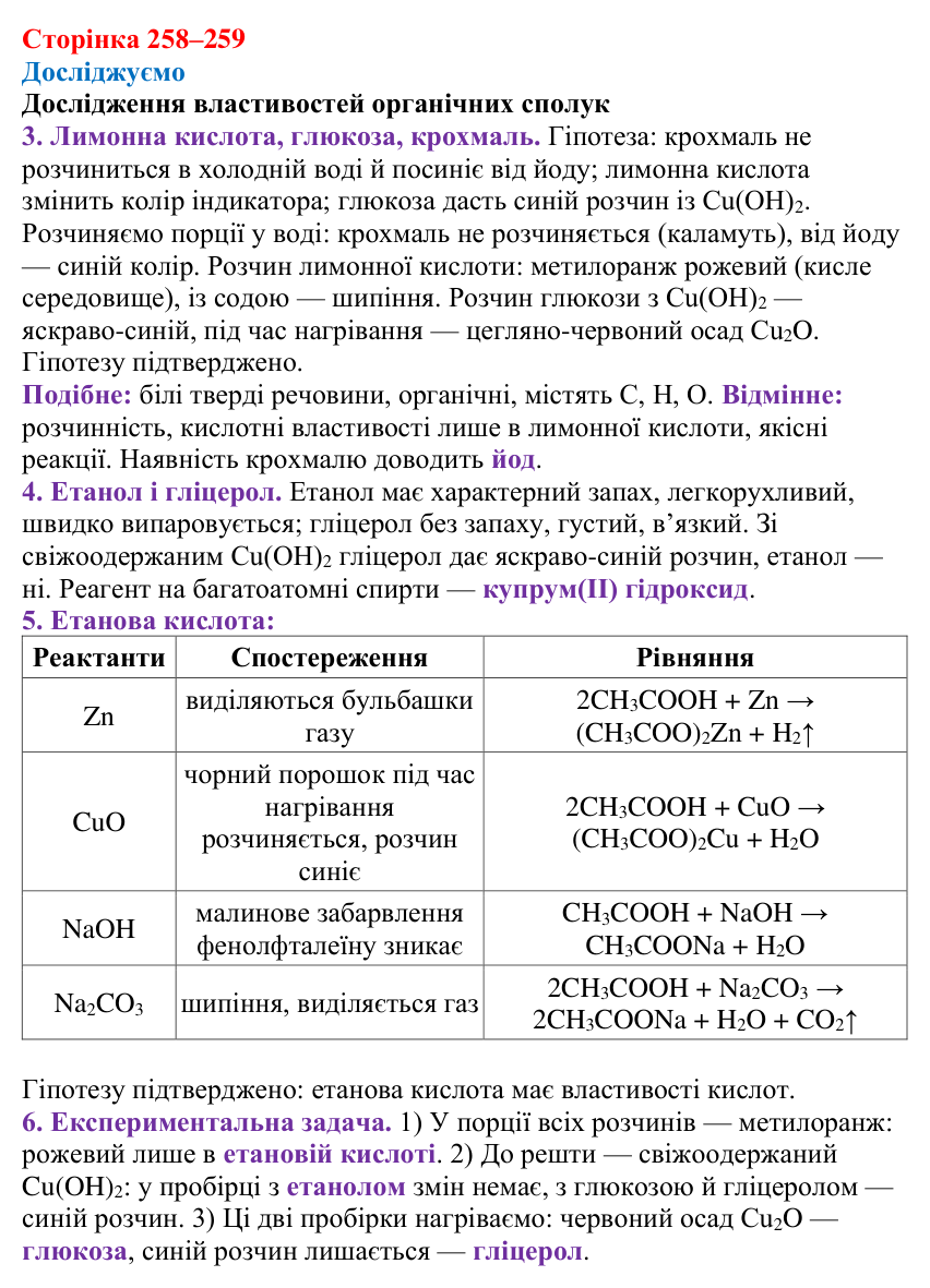 Відповідь до рубрики «Досліджуємо» (с. 258–259) з хімії для 9 класу (Мідак, 2026): Генетичні зв’язки між органічними...