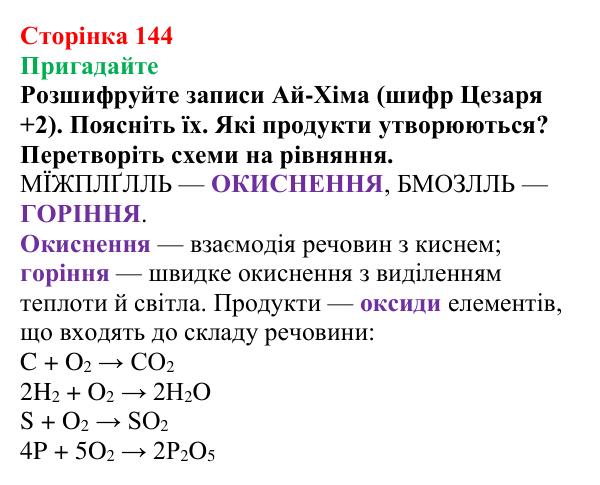 Відповідь до завдання «Пригадайте» (с. 144) з хімії для 9 класу (Мідак, 2026): Горіння вуглеводнів. Застосування вуглеводнів
