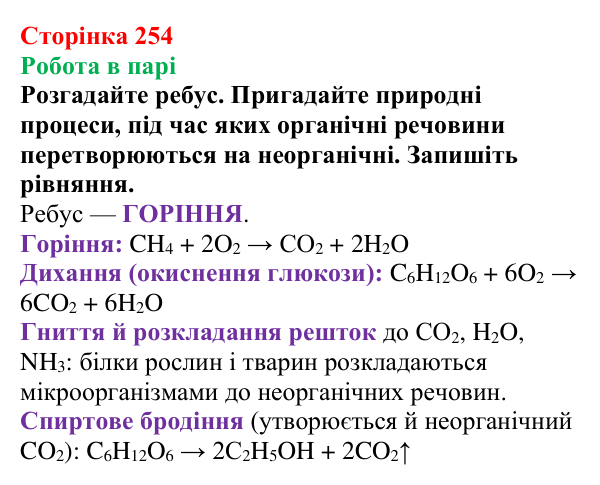 Відповідь до завдання «Робота в парі» (с. 254) з хімії для 9 класу (Мідак, 2026): Генетичні зв’язки між органічними...