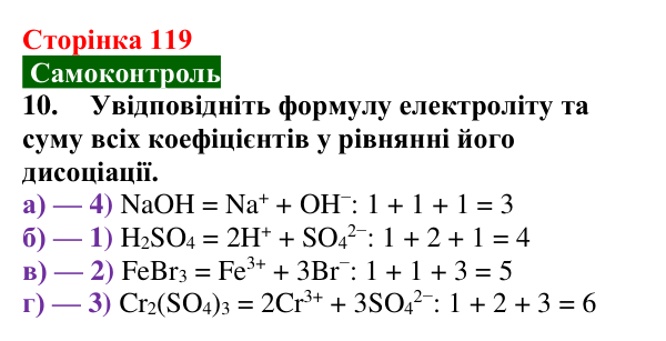 Сторінка 119, самоконтроль 10 Відповідь до завдання 10 самоконтролю (с. 119) з хімії для 9 класу (Мідак, 2026): Самоконтроль знань, тема 2