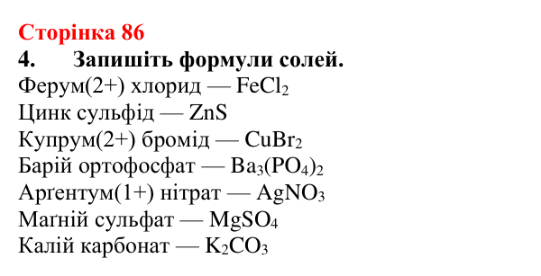 Відповідь до завдання 4 (с. 86) з хімії для 9 класу (Мідак, 2026): Кислоти, основи, солі з позиції електролітичної дисоціації