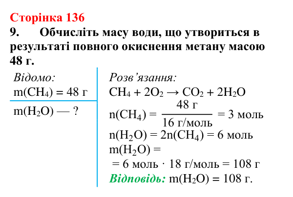 Відповідь до завдання 9 (с. 136) з хімії для 9 класу (Мідак, 2026): Насичені вуглеводні. Метан і його властивості